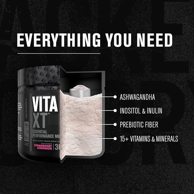 Jacked Factory Vita XT Performance Vitamin Powder - Daily Multivitamin Powder for Men with KSM-66 Ashwagandha, Prebiotic Fiber, Vitamin A, C, D, K, B6, B12, & More - Fruit Punch, 30Sv