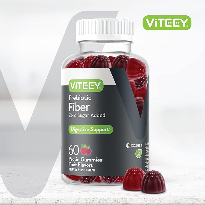 Prebiotic Fiber Gummies for Adults, 4g - Zero Sugar Added - Fiber Supplement Gummies for Digestive Health Regularity & Natural Weight Support - Vegan, Gelatin Free - Chewable Fruit Flavored Gummy
