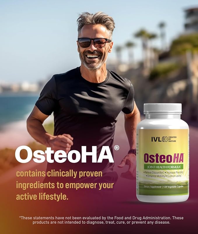IVL OsteoHA Joint Health Formula - Joint Health Support Supplements - with Hyaluronic Acid - Flexibility, Mobility, Lifestyle - with Boswellia, Vitamin C (120 Vegetable Capsules)
