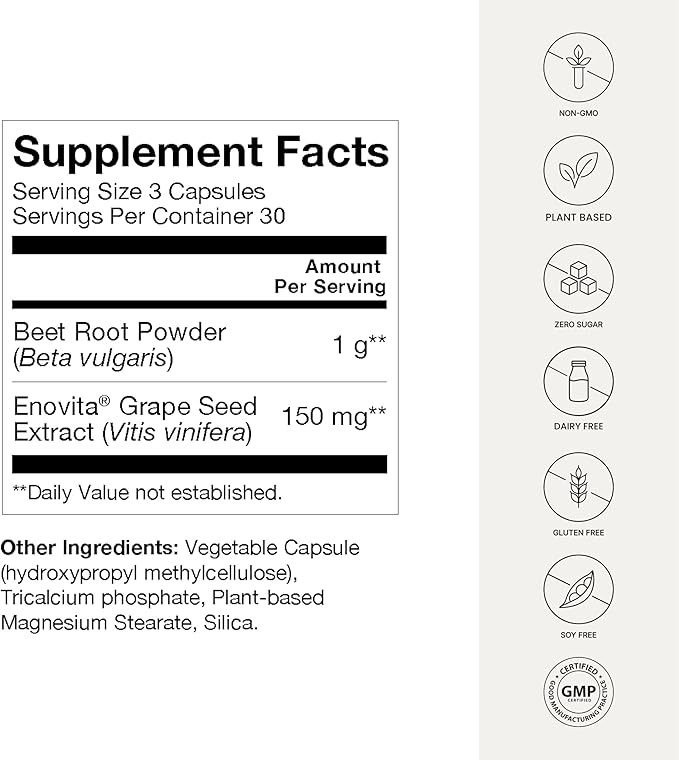 humanN SuperBeets Beet Root Capsules Quick Release 1000mg, Helps Support Nitric Oxide Production, Blood Pressure, Heart Health, Contains Beet Root Powder, Studied Antioxidants 90 Count Non-GMO Powder