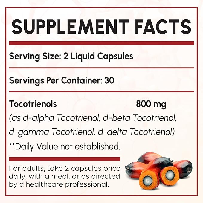 Tocotrienol Supplement Full Spectrum, Cutting-edge Fusion Technology, Tocotrienol Vitamin E-Tocotrienols 800mg,Powerful Antioxidant,Cardiovascular,Highest Absorption Rate - 60 Liquid-Filled Capsules