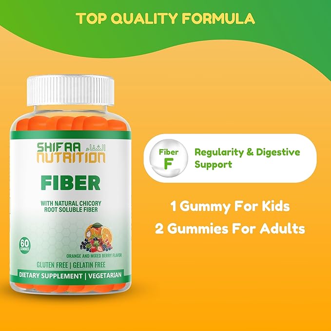 Halal & Gluten Free Fiber Gummies for Kids & Adults | 3g, 30-60 Servings | 60 Gummies | Improves Digestive Health, Immunity & Gut Health | Vegan Prebiotic | Non-GMO, Gelatin-Free