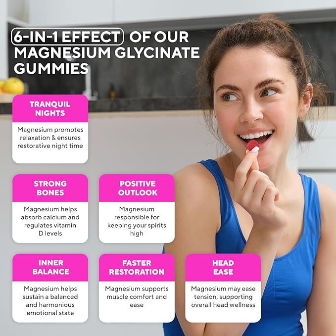 Magnesium Glycinate Gummies 400mg, High Absorption Magnesium Supplement for Adults and Kids, Sugar Free, Gelatin Free, Vegan Friendly, 60 Day Supply