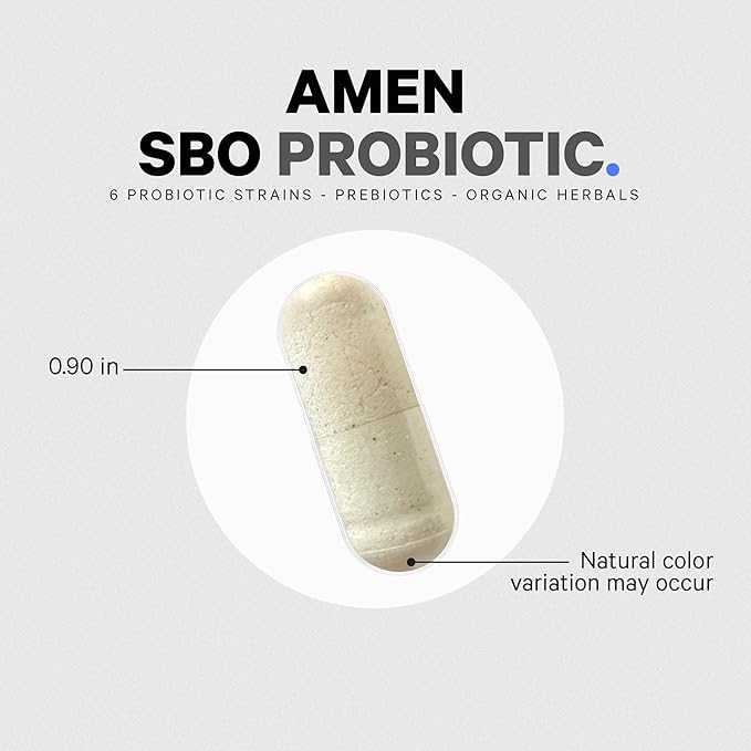 Amen Probiotics Supplement, SBO Probiotic and Organic Prebiotics, 50 Billion CFUs, Shelf Stable, No Refrigeration Required, Flora Daily Probiotic Formula for Women & Men, Vegan & Non-GMO, 60 Capsules