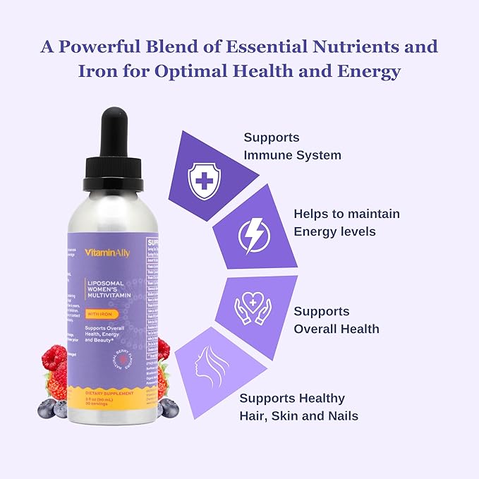 Women's Multivitamin liposomal Liquid Drops with Iron | 30 Day Supply | 3 FL Oz | Non-GMO | Gluten Free | Supports Overall Health, Energy and Beauty