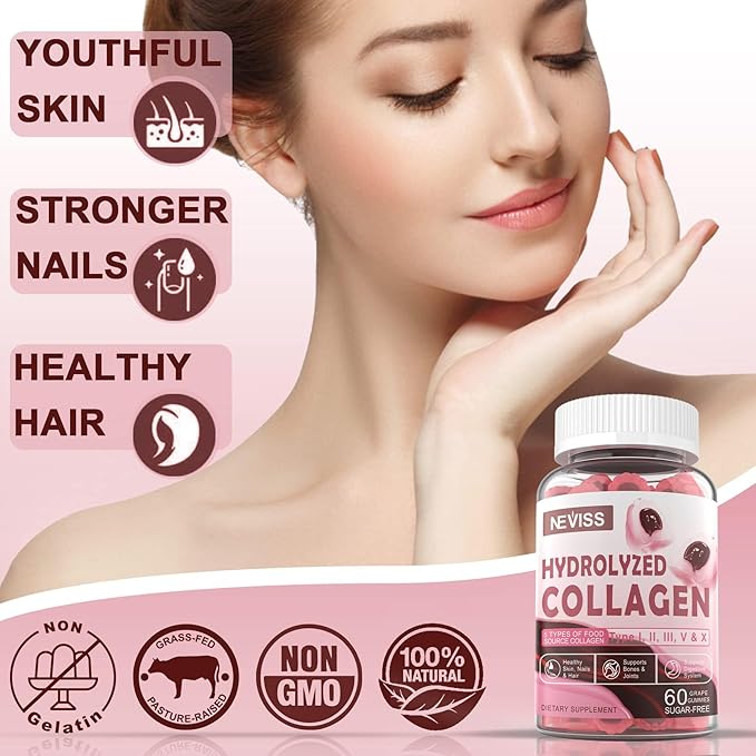 Hydrolyzed Collagen Peptides Gummies 800mg, Sugar Free Multi Peptides Type I II III V & X, Plus Biotin, Keratin & Vitamin for Women Men Healthy Skin Hair Nails, Bone & Joint Support 2 Pack