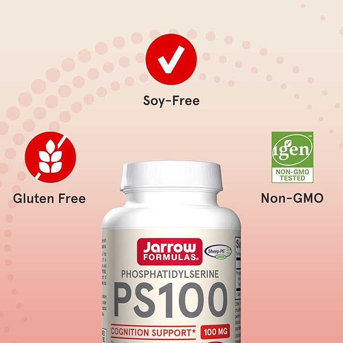 Jarrow Formulas PS100 Phosphatidylserine 100 mg, Dietary Supplement for Brain Health and Cognition Support, 30 Softgels, 10-30 Day Supply, Pack of 12