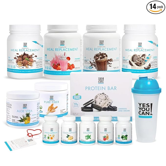 Yes You Can! All-in-One Kit with Meal Replacement Shakes, Aloe Vera Drink Mix, Fiber Shake Mixer, Protein Snacks, Supplements - Complete Wellness Kit