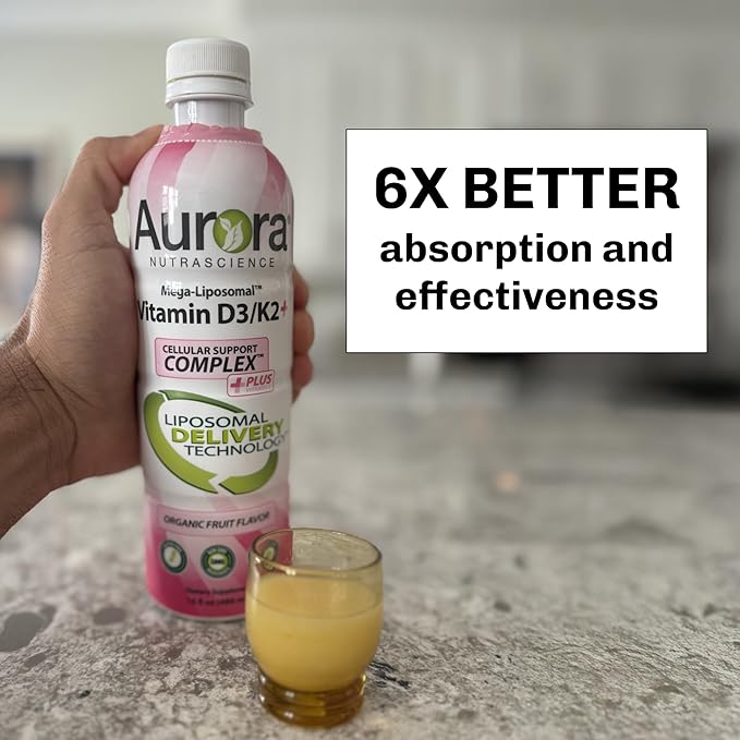 Aurora Nutrascience, Mega-Liposomal Vitamin D3/K2+ with Vitamin C, Organic Fruit Flavor, Gluten Free, Non GMO, 16 fl oz (480 ml)