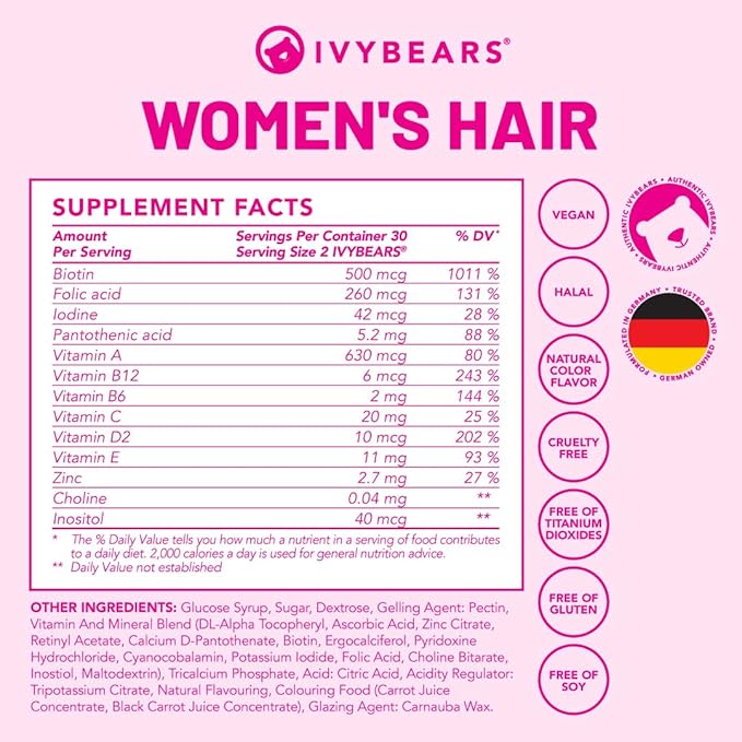 Women’s Hair Vitamins Gummies 1 Month Supply | Biotin 15,000mcg & Multi-Vitamin Complex for Hair, Skin & Nails | Salon-Quality Vegan Hair Care | 100% Vitamin Boost - 60 Count