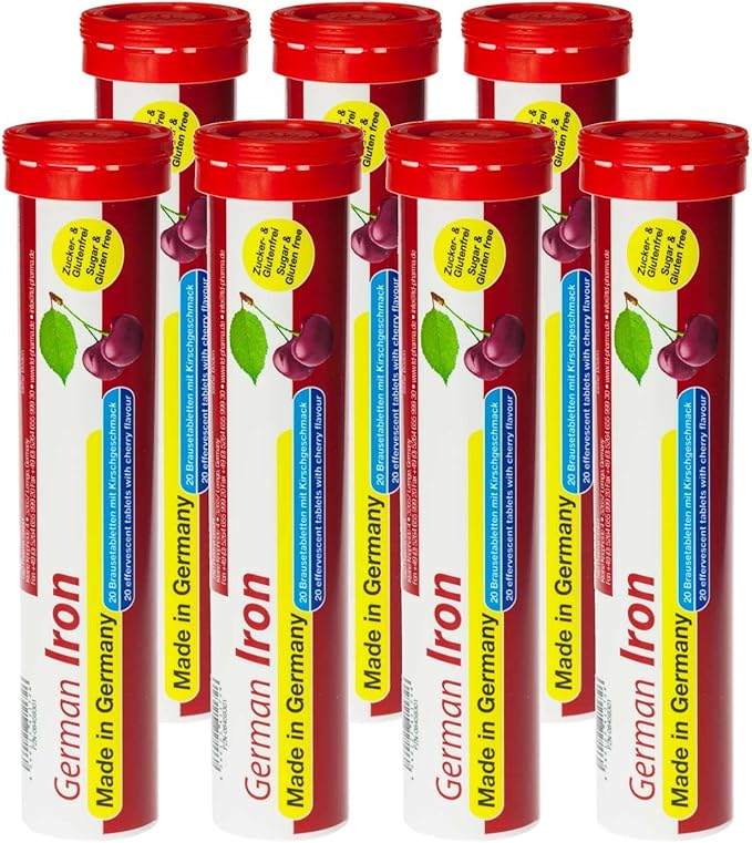 T&D German Iron 14 mg - 140 Vegan Drink Effervescent Tablets - Cherry Flavor - Made in Germany