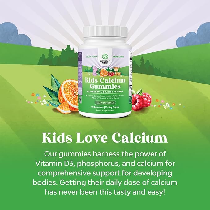 Tasty Kids Calcium Gummies - Vitamin D & Calcium Gummies for Children - Vitamin Gummies with Calcium & Vitamin D for Muscle Bone & Development - Gelatin-Free Kosher Childrens Gummies 60ct (2 Pack)