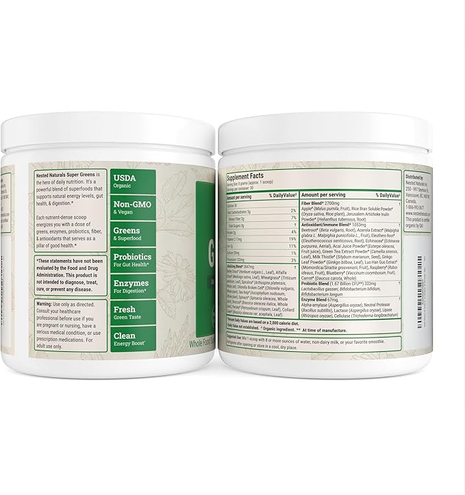 Super Greens Daily Greens Superfood Powder - Certified USDA Organic Green Powder w/20+ Whole Foods, Spirulina Powder, Wheat & Barley Grass - Probiotics, Fiber & Enzymes - Original Flavour, 30 Servings