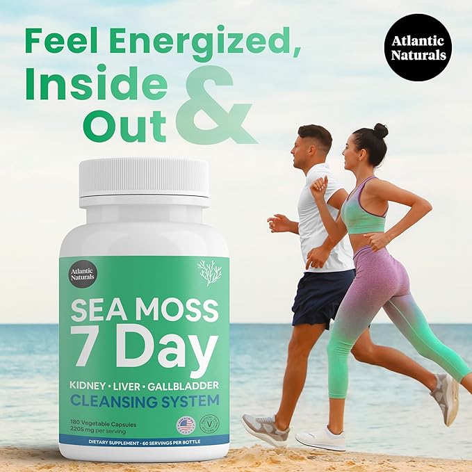 Atlantic Naturals Sea Moss 7 Day Detox Liver, Gallbladder & Kidney Cleanse Capsules- Support with Dandelion Root, Milk Thistle, Burdock Root, Red Clover, Chanca Piedra - 180 Sea Moss Capsules
