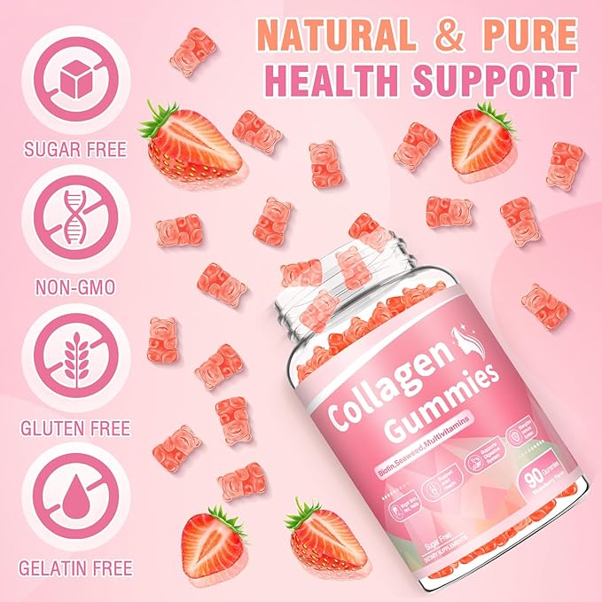 180 Count Collagen Gummies 2500mg Collagen Protein Type I II III V X with 15000mcg Biotin Vitamins C A B D E Keratin Hyaluronic Acid for Hair Skin Nails Joint Immune Digestion for Women Men Sugar Free