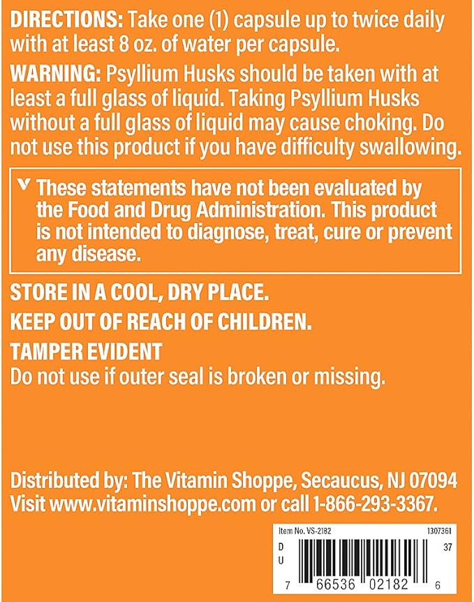 Psyllium Husks – Plantago Ovata Fiber Supplement That Supports Regularity & Healthy Cholesterol, 840 mg per Serving - Gluten Free (600 Capsules) by The Vitamin Shoppe
