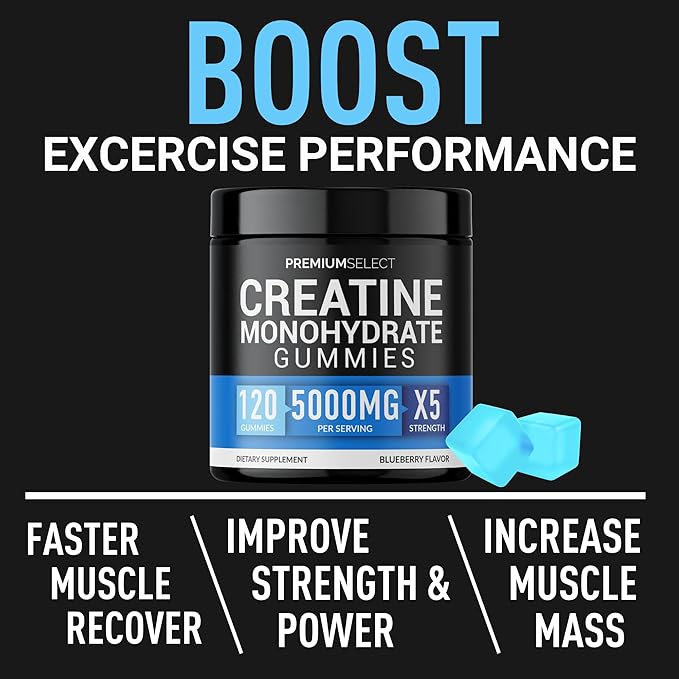 Creatine Gummies for Men & Women 5g Sugar Free - 120 Chewable Creatine Monohydrate Gummies for Muscle Strength, Muscle Builder, Energy Boost, Booty Gain, Pre-Workout & Recovery Supplement Gummy Chews