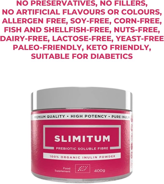 SLIMITUM Organic Inulin Powder (Agave) - 01 Pack Inulin Prebiotic Fiber for Colon and Gut Health, Premium Quality, Intestinal Support - 400g
