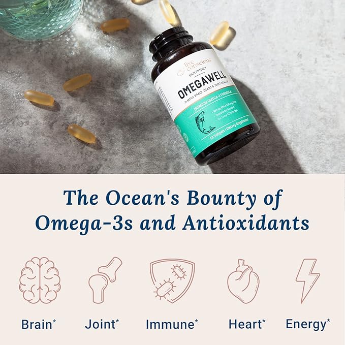 Live Conscious OmegaWell Fish Oil: Heart, Brain, and Joint Support | 800 mg EPA 600 mg DHA - Enteric-Coated, Sustainably Sourced - Easy to Swallow 120 Count (2-Pack)