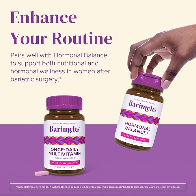 BariMelts Once Daily Bariatric Multivitamin with Iron - 60 Easy-Swallow Caplets (2-Month Supply) - Multivitamin for Women, Multimineral Complex, Supports Nutrition After Bariatric Surgery