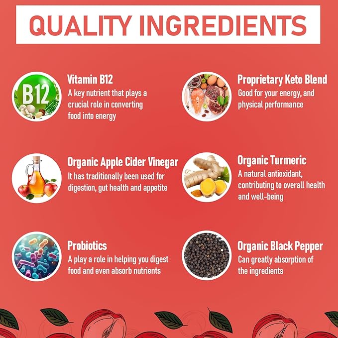 Apple Cider Vinegar Gummies, Max Strength 2000mg ACV Gummies with Probiotics, B12 and Keto Support, For Digestion, Metabolism, Detox, Gut & Immune Health, Gelatin-Free, Vegan & Non-GMO, 120 Gummies