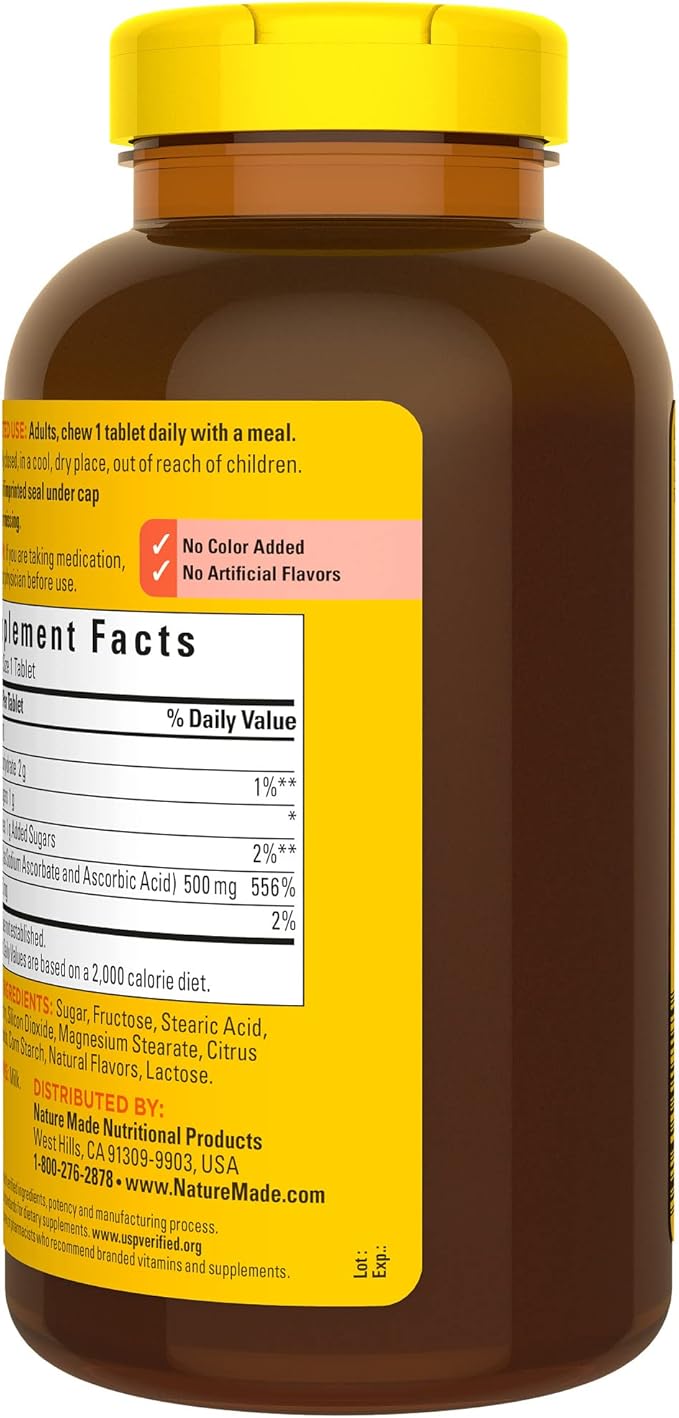 Nature Made Chewable Vitamin C 500 mg, Dietary Supplement for Immune Support, 150 Tablets, 150 Day Supply