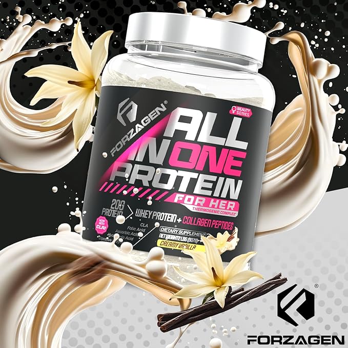 Forzagen All in One Protein for Her | Women’s Protein Powder with Multi Collagen Peptides | Hydrolyzed Collagen Supplement, Gut Health, Great for Pre & Post Workout | Vanilla, 30+ Servings