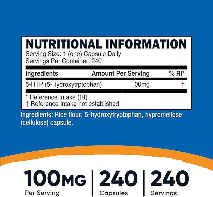 Nutricost 5-HTP 100mg, 240 Vegetarian Capsules (5-Hydroxytryptophan) - Non-GMO & Gluten Free