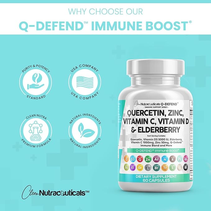 Clean Nutraceuticals Quercetin Zinc Vitamin C Vitamin D Bromelain Elderberry - Lung Immune Support Supplement Adults with Artemisinin, Sea Moss, Echinacea, Allergy Relief