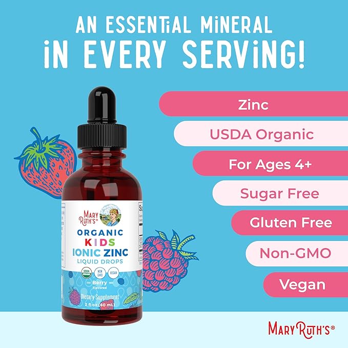 MaryRuth Organics Zinc Supplements for Immune Support, Liquid Zinc Supplement, Immune Support Supplement for Kids, Ages 4-13, Zinc Sulfate, Vegan, USDA Organic, Glycerin Based, 2 Fl Oz