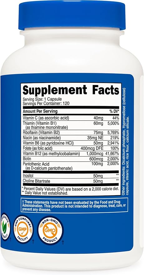 Nutricost High Potency Vitamin B Complex 462mg, 120 Capsules - with Vitamin C - Energy Complex