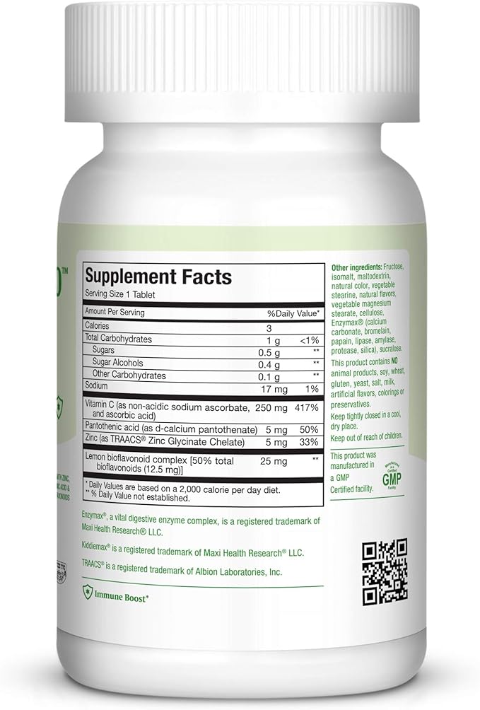 Maxi-Health Chewable Vitamin C - Zinc lozenges - Immune Booster - Cherry Flavor - 180 Chewies - Kosher