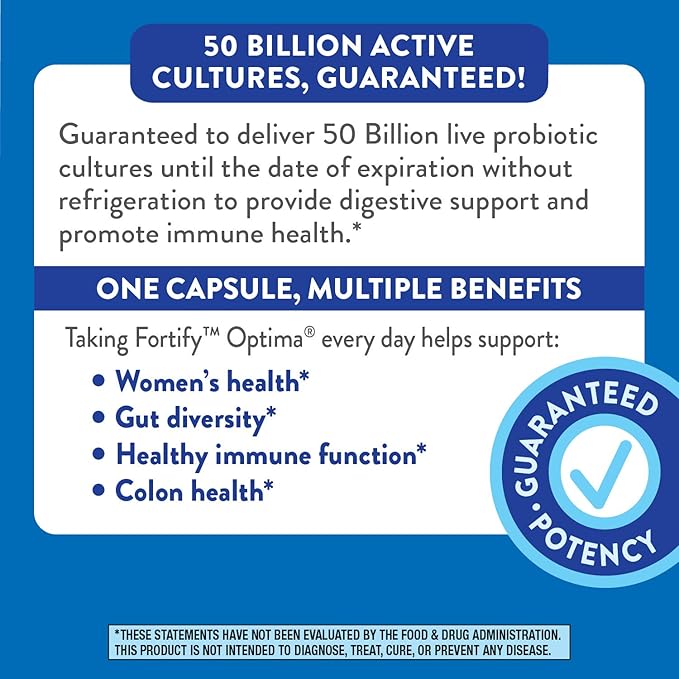Nature's Way Fortify Optima Probiotic for Women, 50 Billion Live Cultures, 7 Strains, Supports Digestive and Immune Health*, 30 Capsules (Packaging May Vary)