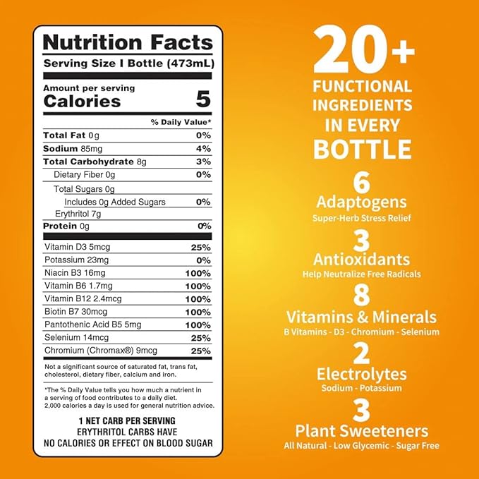 DRNX 12 Pack Adaptogenic Waters Complete Hydration Enhanced Beverage - Zero Sugar - 5 Calories - Super Herbs, B & D Vitamins, Antioxidants, Keto Friendly, All Natural (Mango Turmeric)