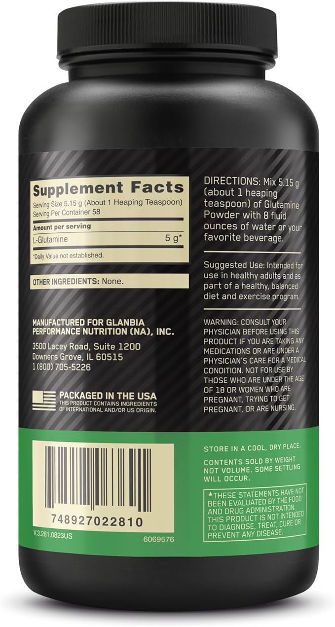 Optimum Nutrition L-Glutamine Muscle Recovery Powder, 300g, Unflavored, 58 Servings