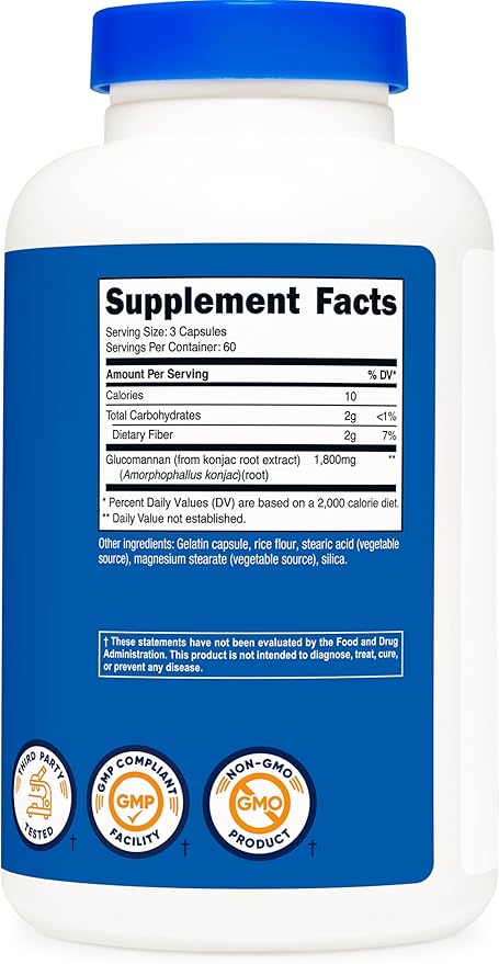Nutricost Glucomannan 1,800mg Per Serving, 180 Capsules - Natural Fiber Source, Non-GMO, Gluten Free