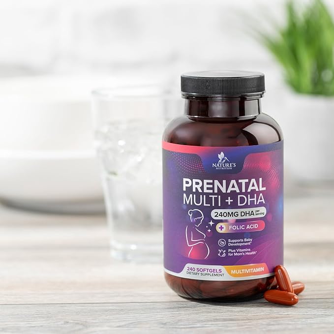 Women's Prenatal Multivitamin with Folic Acid + DHA, Prenatal Vitamin Supplement for Fetal Support w/Folate, Omega 3, Vitamins D3, B6, B12 & Iron, Pregnancy Prenatal DHA, Non-GMO - 240 Softgels