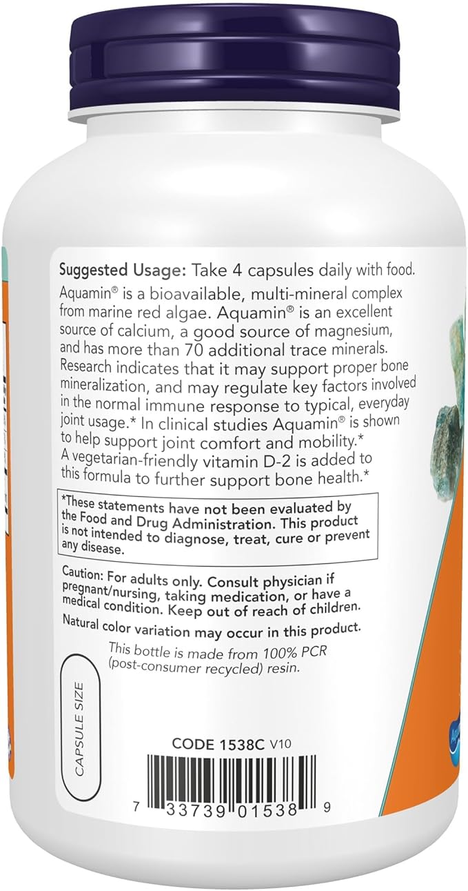 NOW Foods Supplements, Red Mineral Algae Plus Vitamin D-2, Joint Health*, 180 Veg Capsules