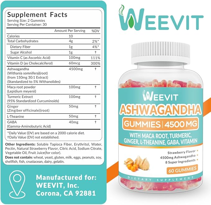 Ashwagandha Gummies 4500mg for Women & Men, Ashwagandha Gummy with Maca Root Powder | Organic Ashwa Gummies for Boost Energy