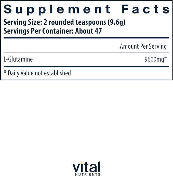 Vital Nutrients Glutamine Powder | 450g L-Glutamine | Healthy Gastrointestinal Tract Function | Gluten, Dairy, Soy Free | Non-GMO | 450g/16 oz L-Glutamine Powder