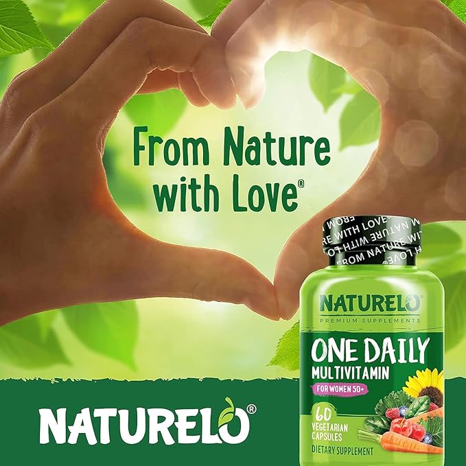 NATURELO One Daily Multivitamin for Women 50+ (Iron Free) - Menopause Support for Women Over 50 - Whole Food Supplement - Non-GMO - No Soy - 60 Capsules - 2 Month Supply