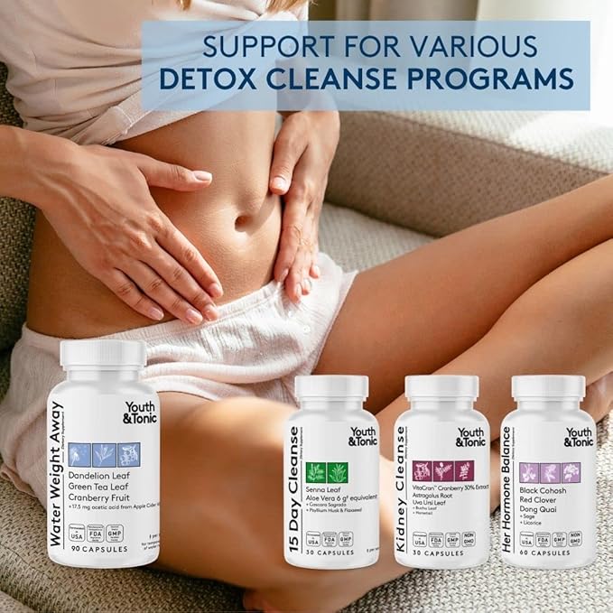 Youth & Tonic Natural Water Pills (90 Count) for Swelling Belly Bloating & Water Retention - Herbal Diuretic Supplement for Women & Men
