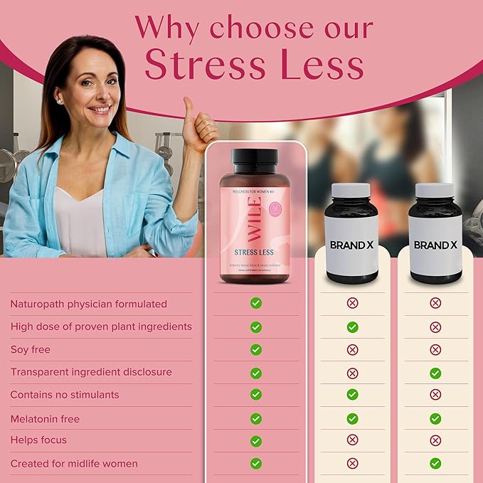 WILE Menopause & Perimenopause Supplements for Women with Ashwagandha - Stress Relief with Black Cohosh - Premenopausal Support for Improved Mood, Sleep, Hormone Balance - Vegan, 30 Servings
