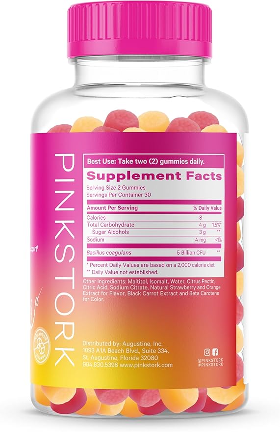 Pink Stork Probiotic Gummies for Prenatal & Postnatal Women - Probiotics for Digestion, Morning Sickness, pH Balance, Gut Health, Immune Support - 60 Sugar-Free Probiotics - 5 Billion CFUs
