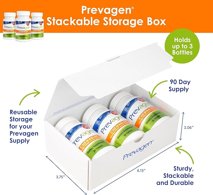 Prevagen Regular Strength 10mg, 30 Chewables |Orange-3 Pack| with Apoaequorin & Vitamin D with Attractive and Stackable Prevagen Storage Box