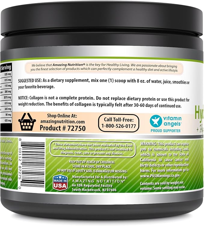 Amazing Formulas Hydrolyzed Collagen with Hyaluronic Acid & Multivitamins Supplement | 30 Servings Powder | 660 Grams | Japanese Matcha Flavor