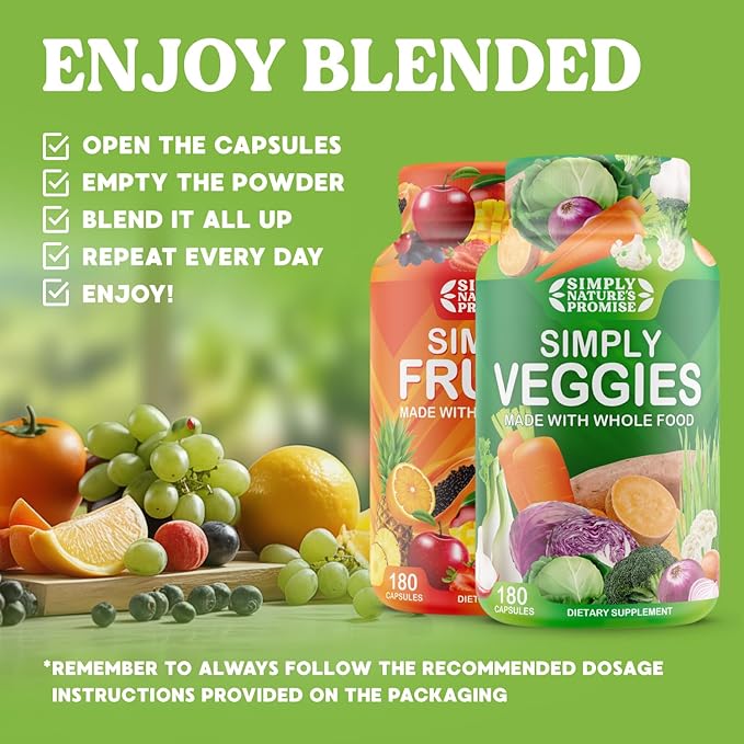 Simply Nature's Promise - Packed with Over 40 Different Fruits & Vegetables - 2 Month Supply- Made with Whole Food Superfoods - with Aloe Vera – 100% Soy Free - 360 Capsules