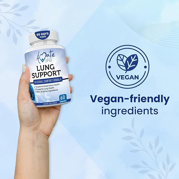 Amate Life Lung Support Dietary Supplements Herbal Breathing Support 10 Active Ingredients Original Formula for Lung Health Lung Cleanse Formula Supplement for Bronchial System 60 Capsules Non GMO