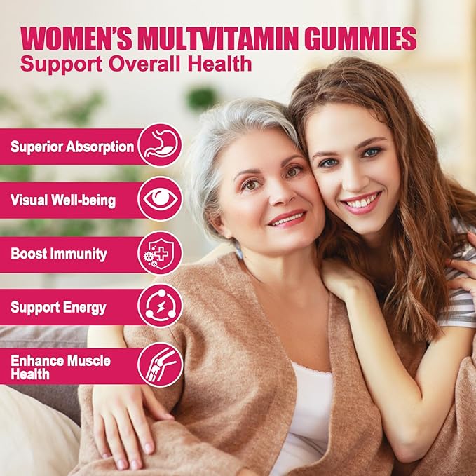 Womens Multivitamin Gummies - Sugar Free Multivitamin for Women with Vitamins A, C, D, E, Niacin, Folate, B6 & B12, Iron, Calcium, Zinc - Multi Vitamins & Minerals for Skin, Hair, Energy & Immune