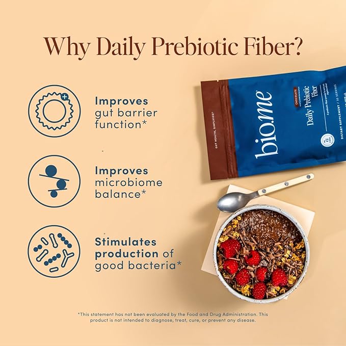 Daily Prebiotic Fiber Chocolate-Fiber Supplement Powder for Digestive Health & Gut Health - Fiber Powder Prebiotics, Non-GMO Dietary Fiber, Gluten & Sugar Free Soluble Fiber Supplements-30 Servings